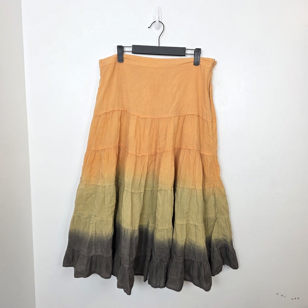 Orange Green Gray Ombre Tiered Whimsygoth Fairy Boho Y2K Festival Midi Skirt L